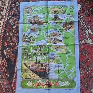 Vintage Four Counties Ring Map Tea Towel ,new